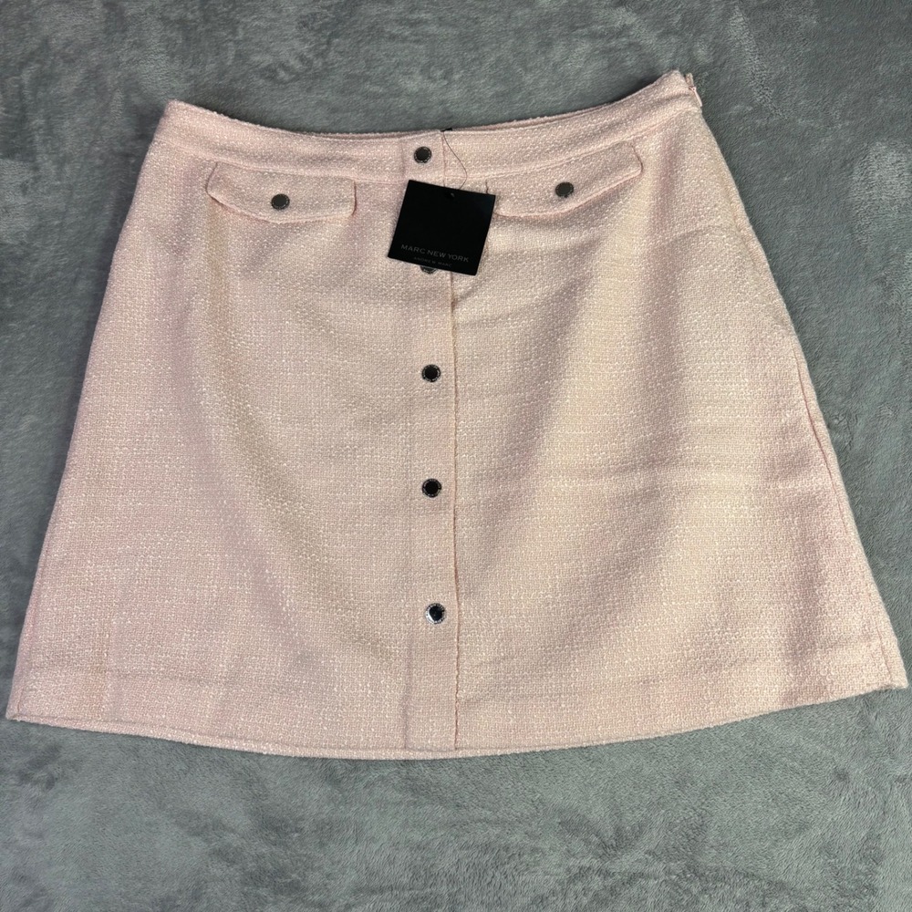 Marc New York Tweed Skirt Womens 16 Pink Mini Button Front A-Line M4MST280‎ New